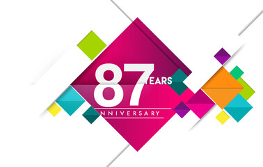 87th years anniversary logo, vector design birthday celebration with colorful geometric isolated on white background.