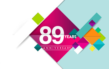 89th years anniversary logo, vector design birthday celebration with colorful geometric isolated on white background.