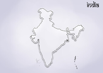 INDIA MAP, INDIA map black outline with paper cutting on a white gradient background map of India copy space