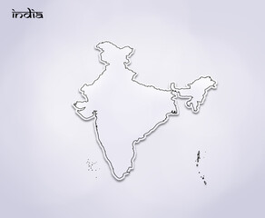 INDIA MAP, INDIA map black outline with paper cutting on a white gradient background map of India copy space