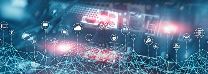 Universal Global Network Structure on Abstract Data Center Background.