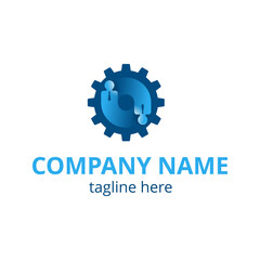 HR company logo template - Human resources or team work (working solutions)  - circular emblem with people rotating inside gears
