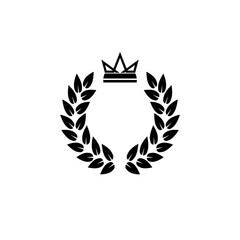 Laurel honor wreath with crown icon isolated on white background