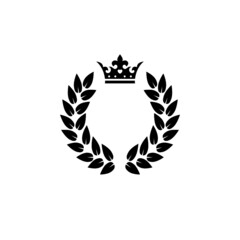 Fototapeta premium Laurel honor wreath with crown icon isolated on white background