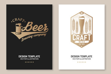 Craft Beer poster, flyer, template, card. Vector. Vintage design for bar, pub and restaurant business. Coaster for beer.