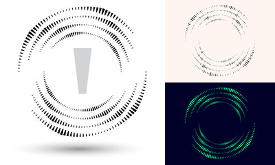 Halftone quadrangles in circle form. Round logo or icon. Vector frame as design element. In center is the repeated element.