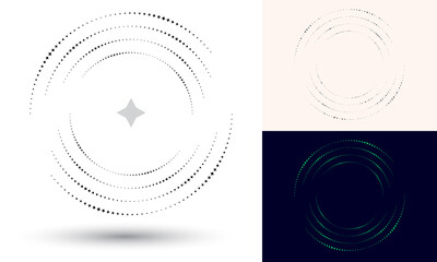 Halftone stars in circle form. Round logo or icon. Vector frame as design element. In center is the repeated element.