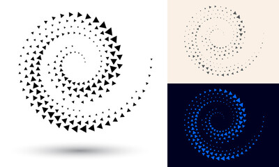 Halftone spiral as icon or background. Black abstract vector as frame with triangles for logo or emblem. Circle border isolated on the white background for your design.