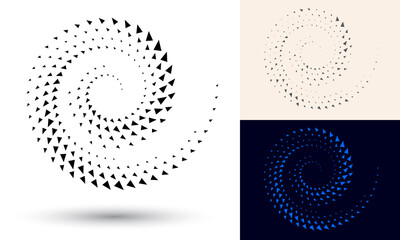 Halftone spiral as icon or background. Black abstract vector as frame with triangles for logo or emblem. Circle border isolated on the white background for your design.