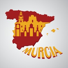 spain map with cathedral of murcia