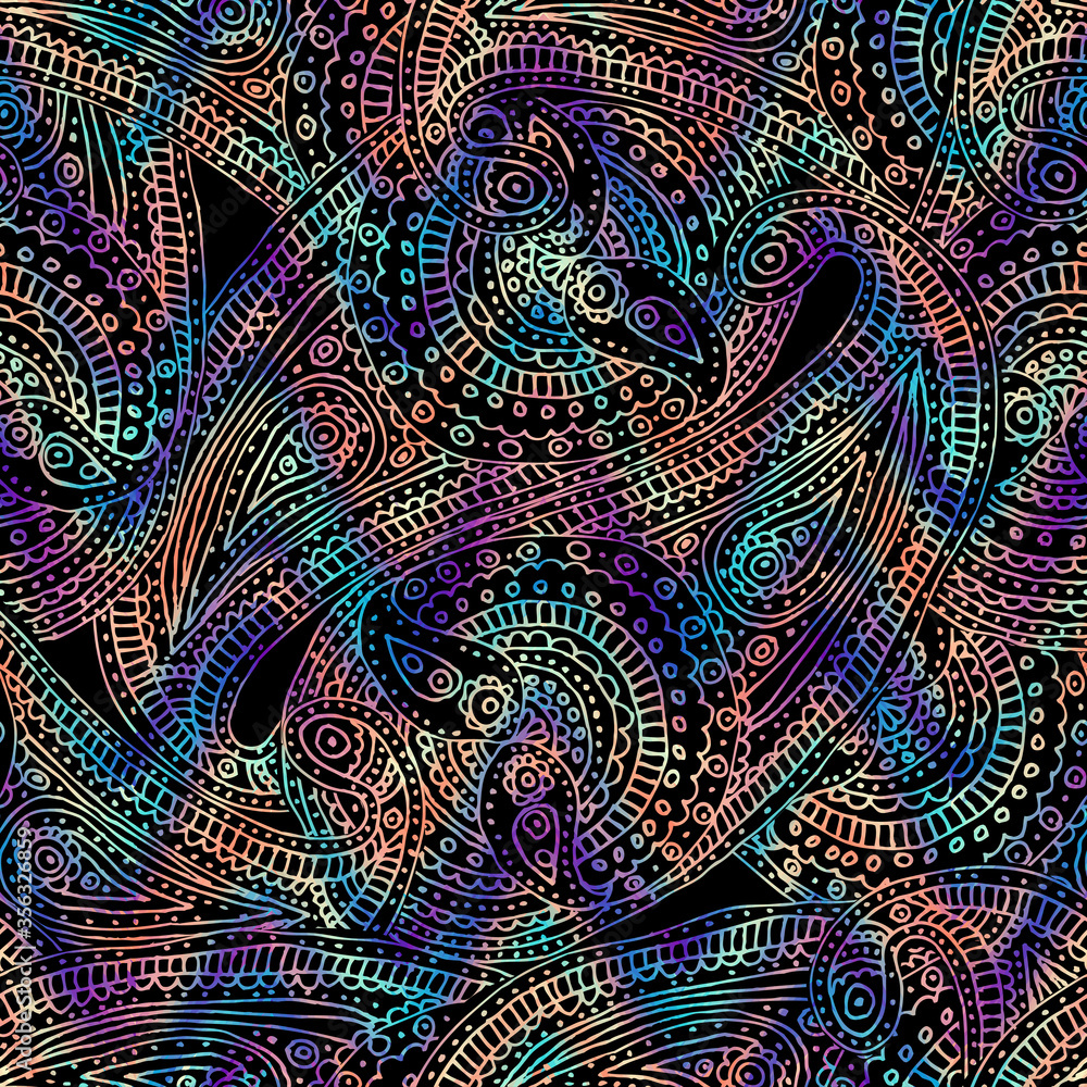 Poster seamless pattern paisley pattern background with defocused wavy background.