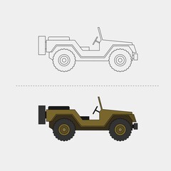 Vector Design of Military Vehicle for Colors Book