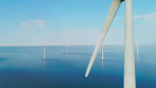 AERIAL MS Off shore wind turbines / Urk, Flevoland, Netherlands