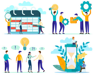Time management, work management, search for ideas, teamwork.A set of illustrations for the design.flat vector illustration.