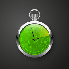HUD stopwatch bitcoin. Digital currency pocket watch money. Technology bitcoin mining worldwide network concept. Web banner clock bitcoin. Physical bit coin. Cryptocurrency technology gold coins money