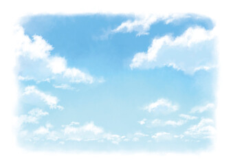 美しい空に浮かぶ雲の水彩イラストのフレーム
