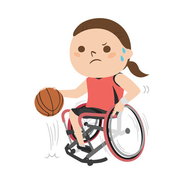 車いすバスケットボール選手のイラスト ドリブルしてる若い女性 Stock Vector Adobe Stock