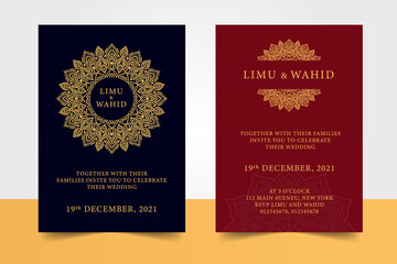 Golden luxury wedding invitation or anniversary invitation card design