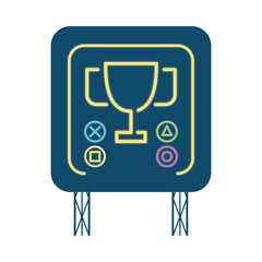 video game control buttons and trophy neon style icon