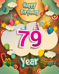 79th Birthday Celebration greeting card Design, with clouds and balloons. Vector elements for anniversary celebration.