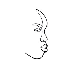 Profile of afro woman. Linear minimal woman beauty face. Contour elements of afro female face - nose, lips, eyes. Design for anti-racism movement. Portrait of ethnic girl. Black lives matter. 