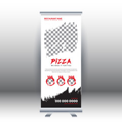 Creative Food Restaurant roll-up banner design, Restaurant concept. Graphic template roll-up for Food, banner for Restaurant, fast food restaurant roll up banner design vector template.