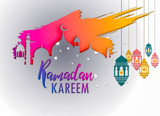 ramadan kareem design with colorful paint splash