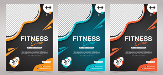 Fitness Club Gym, body building and gym flyer template with Photo Space