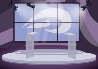 Political talk show studio flat color vector illustration