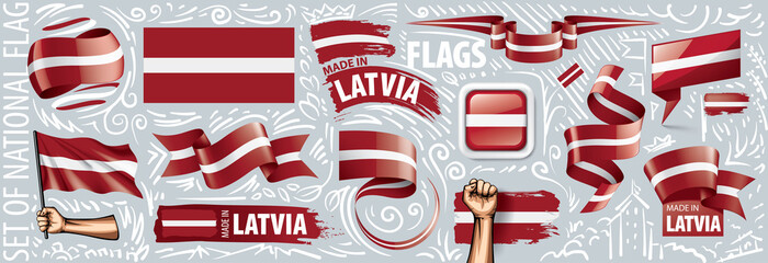Vector set of the national flag of Latvia in various creative designs