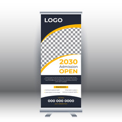 Education Roll up banner stand template. creative banner design. Kid school roll up banner design.Professional promotion banner. Exhibition design. black and orange color combination.