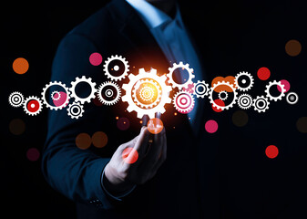 Business man holding light bulbs, ideas of new ideas with innovative technology and creativity and Connection technology concept