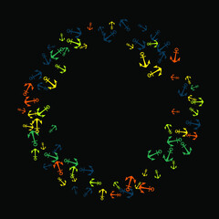 Pretty summer background with anchors. Anchor In Cartoon Free Style. Pattern Art Illustration Vector
