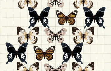 Plakat Beautiful and dainty butterflies seamless pattern.