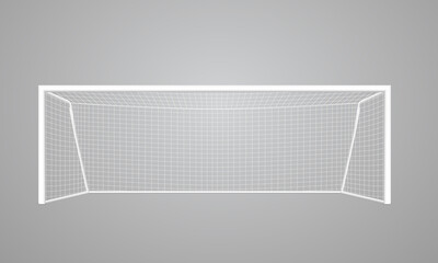 Realistic football goal of white color, with a white grid, perspective view. Vector eps10