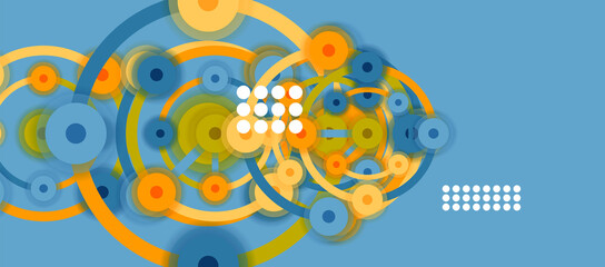 Naklejka na ściany i meble Flat style geometric abstract background, round dots or circle connections on color background. Technology network concept.