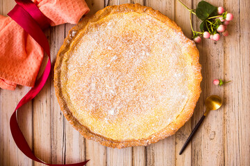 Cheese cake. Pastry, cake, sugar dessert concept on pink background