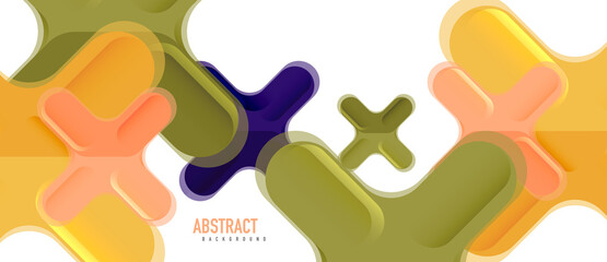 Glossy multicolored plastic style cross composition, x shape design, techno geometric modern abstract background. Trendy abstract layout template