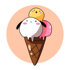 Chick and dog  ice cream cone