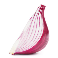 Close-up of red onion quarter, isolated on white background
