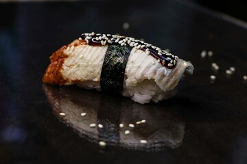 sushi with chopsticks