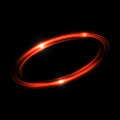 Abstract glowing ring. Red neon circle. A bright trace from the blazing rays of swirling in a fast motion. Slow shutter speed effect. Transparent light vector illustration