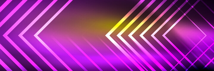 Obraz premium Shiny neon glowing techno lines, hi-tech futuristic abstract background template with square shapes