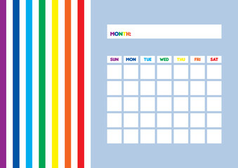 Printable Blank Monthly Rainbow Calendar Sunday Start