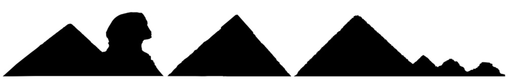 Silhouettes of pyramids and Sphinx, set of landmarks of Egypt. Vector illustration.