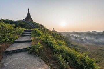 Mrauk u village, stupas and pagodas in Rakhine State Myanmar
