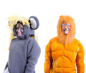 Portraits of animators in various costumes. Isolated background