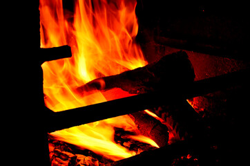Abstract of Fire in Fireplace on Autumn Night in Transylvania