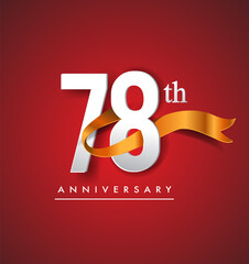 78th anniversary logotype with golden ribbon isolated on red elegance background, vector design for birthday celebration, greeting card and invitation card.