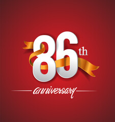 86th anniversary logotype with golden ribbon isolated on red elegance background, vector design for birthday celebration, greeting card and invitation card.